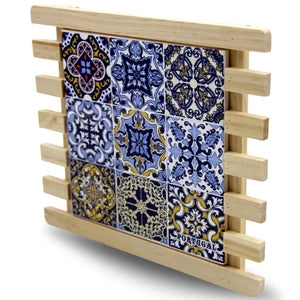 Portugal Azulejos Design Tile and Wood Trivet