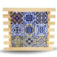 Load image into Gallery viewer, Portugal Azulejos Design Tile and Wood Trivet
