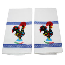 Load image into Gallery viewer, 100% Cotton Embroidered Portuguese Good Luck Rooster Decorative Kitchen Dish Towel - Set of 2
