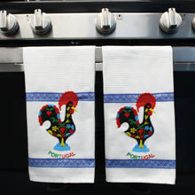 Load image into Gallery viewer, 100% Cotton Embroidered Portuguese Good Luck Rooster Decorative Kitchen Dish Towel - Set of 2
