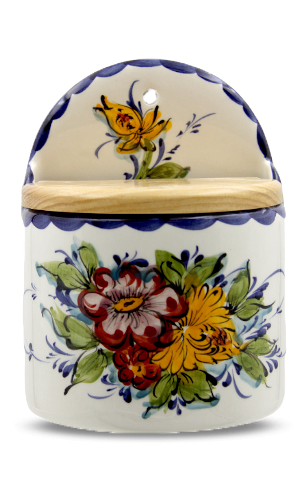 Hand-Painted Portuguese Ceramic Made in Portugal Floral Salt Holder