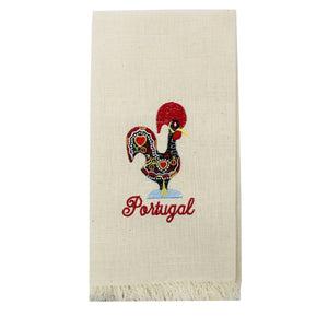 Embroidered Portuguese Decorative Kitchen Rooster Tea Towel with Fringe