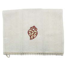 Load image into Gallery viewer, Red Gold Viana Heart Made in Portugal Embroidered Tea Towel with Fringe
