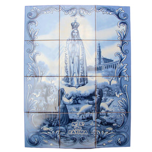 Our Lady of Fatima Apparition Blue Portuguese Ceramic Tile Art Wall Panel Mural Decor