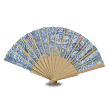 Load image into Gallery viewer, Rooster and Sardines Blue Tile Azulejo Portugal Folding Hand Fan
