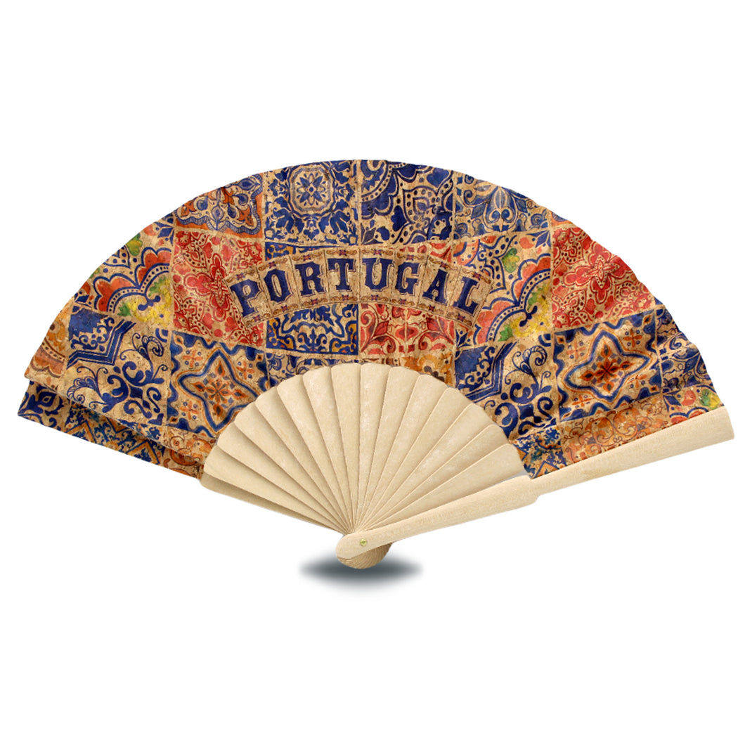 Tile Azulejo Natural Cork Portugal Folding Hand Fan