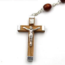 Load image into Gallery viewer, Our Lady of Fatima Wooden Brown Beads with Heart Medallion Rosary
