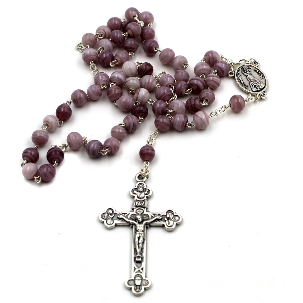Our Lady of Fatima Purple Lilac Glass Beads Catholic Rosary