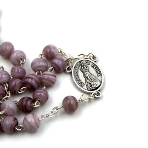 Our Lady of Fatima Purple Lilac Glass Beads Catholic Rosary