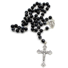 Load image into Gallery viewer, Our Lady of Fatima Black Marble Style Beads Catholic Rosary
