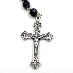 Our Lady of Fatima Black Marble Style Beads Catholic Rosary