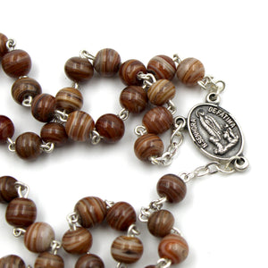 Our Lady of Fatima Handmade Brown Glass Rosary