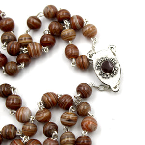 Our Lady of Fatima Handmade Brown Glass Rosary