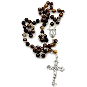 Our Lady of Fatima Handmade Dark Brown Glass Rosary