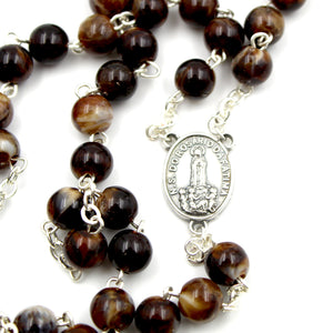 Our Lady of Fatima Handmade Dark Brown Glass Rosary