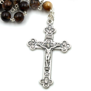 Our Lady of Fatima Handmade Dark Brown Glass Rosary