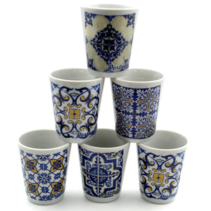 Portugal Tile Azulejo Themed Porcelain Shot Glasses - Set of 6