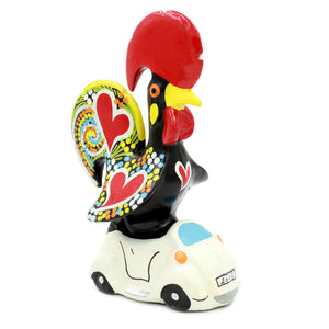 Hand-painted Traditional Portuguese Ceramic Decorative Rooster With Car