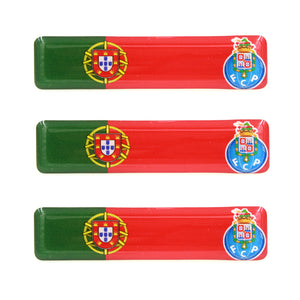 Portuguese Flag With FC Porto Emblem Resin Domed 3D Decal Car Sticker, Set of 3