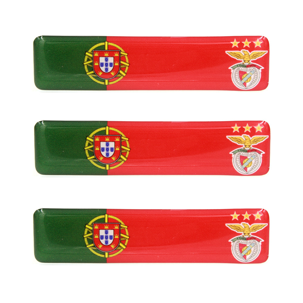 Portuguese Flag with SL Benfica Emblem Resin Domed 3D Decal Car Sticker - Set of