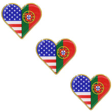 Load image into Gallery viewer, American and Portuguese Flag Heart Shape Resin Domed 3D Decal Car Sticker, Set of 3
