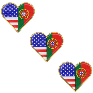 American and Portuguese Flag Heart Shape Resin Domed 3D Decal Car Sticker, Set of 3
