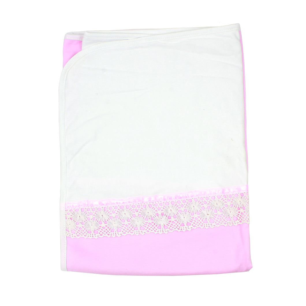 Minhon Made in Portugal Cotton Pink Lacy Baby Blanket