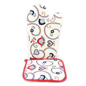 100% Cotton Oven Mitt and Pot Holder Set Made in Portugal - Various Colors