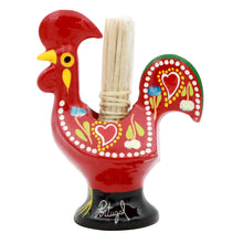 Load image into Gallery viewer, 3.5 Inch Hand Painted Portuguese Aluminum Toothpick Holder Good Luck Rooster
