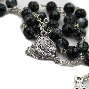 Our Lady of Fatima Glass Grey Beads Rosary
