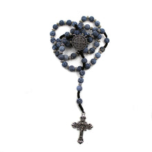 Load image into Gallery viewer, Saint Benedict Frost Blue Cracked Beads Rosary
