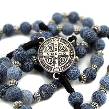 Load image into Gallery viewer, Saint Benedict Frost Blue Cracked Beads Rosary
