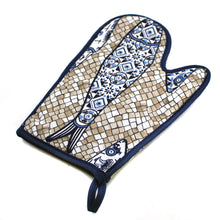 Load image into Gallery viewer, 100% Cotton Cobblestone and Sardines Oven Mitt, Bread Basket, and Pot Holder Set
