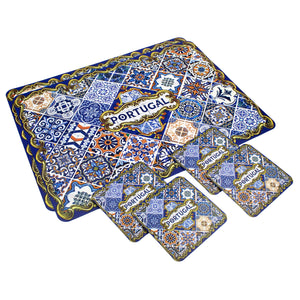 Tile Azulejo Portugal Themed Plastic Placemat and Coaster Set