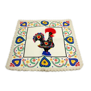 Good Luck Rooster Galo de Barcelos Beige Placemat with Fringe - Set of 2