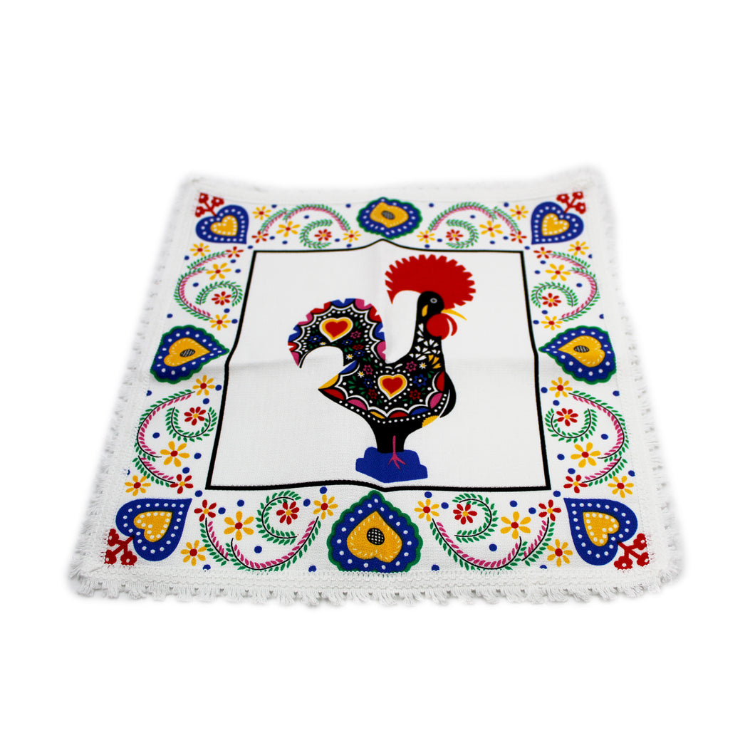 Good Luck Rooster Galo de Barcelos White Placemat with Fringe - Set of 4