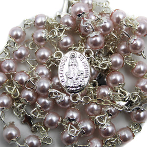 Our Lady of Fatima Pink Pearl Rosary with Cross