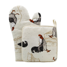 Load image into Gallery viewer, 100% Cotton Farmhouse Rooster Oven Mitt and Pot Holder Set

