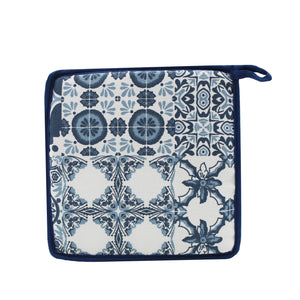100% Cotton Portugal Blue Tile Azulejo Oven Mitt and Pot Holder Set
