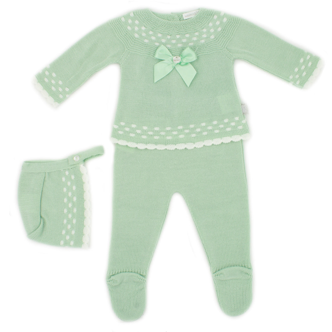 Maiorista Made in Portugal Green Baby Shirt, Footed Pants and Beanie 3-Piece Outfit Set