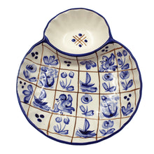 Load image into Gallery viewer, Hand-Painted Portuguese Ceramic Blue Mosaic Large Olive Dish with Pit Holder
