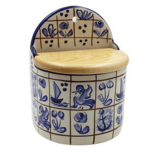 Hand-Painted Portuguese Ceramic Blue Mosaic Salt Holder