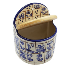 Load image into Gallery viewer, Hand-Painted Portuguese Ceramic Blue Mosaic Salt Holder
