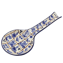 Load image into Gallery viewer, Hand-Painted Portuguese Ceramic Blue Mosaic Spoon Rest Utensil Holder
