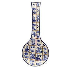 Load image into Gallery viewer, Hand-Painted Portuguese Ceramic Blue Mosaic Spoon Rest Utensil Holder
