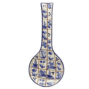 Hand-Painted Portuguese Ceramic Blue Mosaic Spoon Rest Utensil Holder
