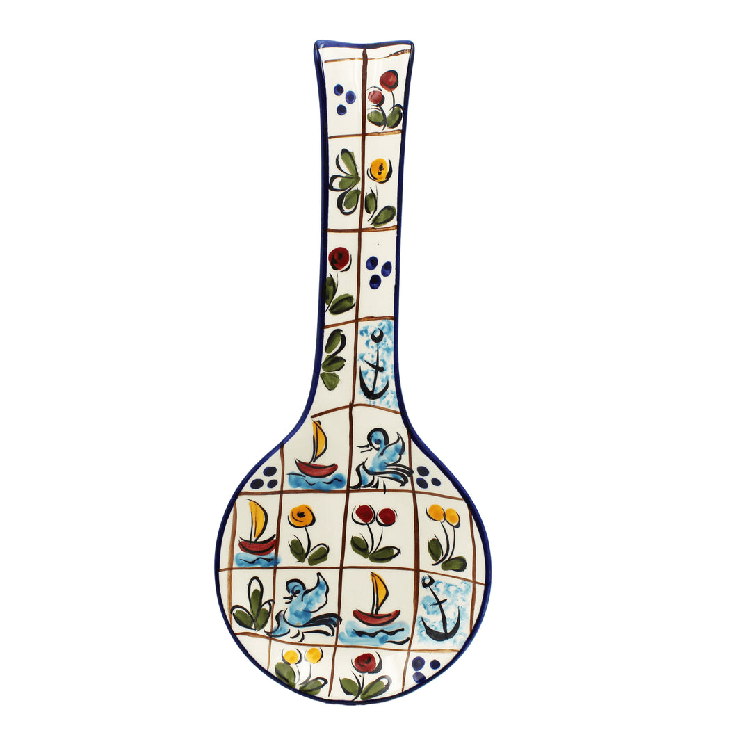 Hand-Painted Portuguese Ceramic Colored Mosaic Spoon Rest Utensil Holder