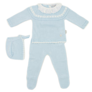 Maiorista Made in Portugal Blue Baby Shirt, Footed Pants and Beanie 3-Piece Outfit Set