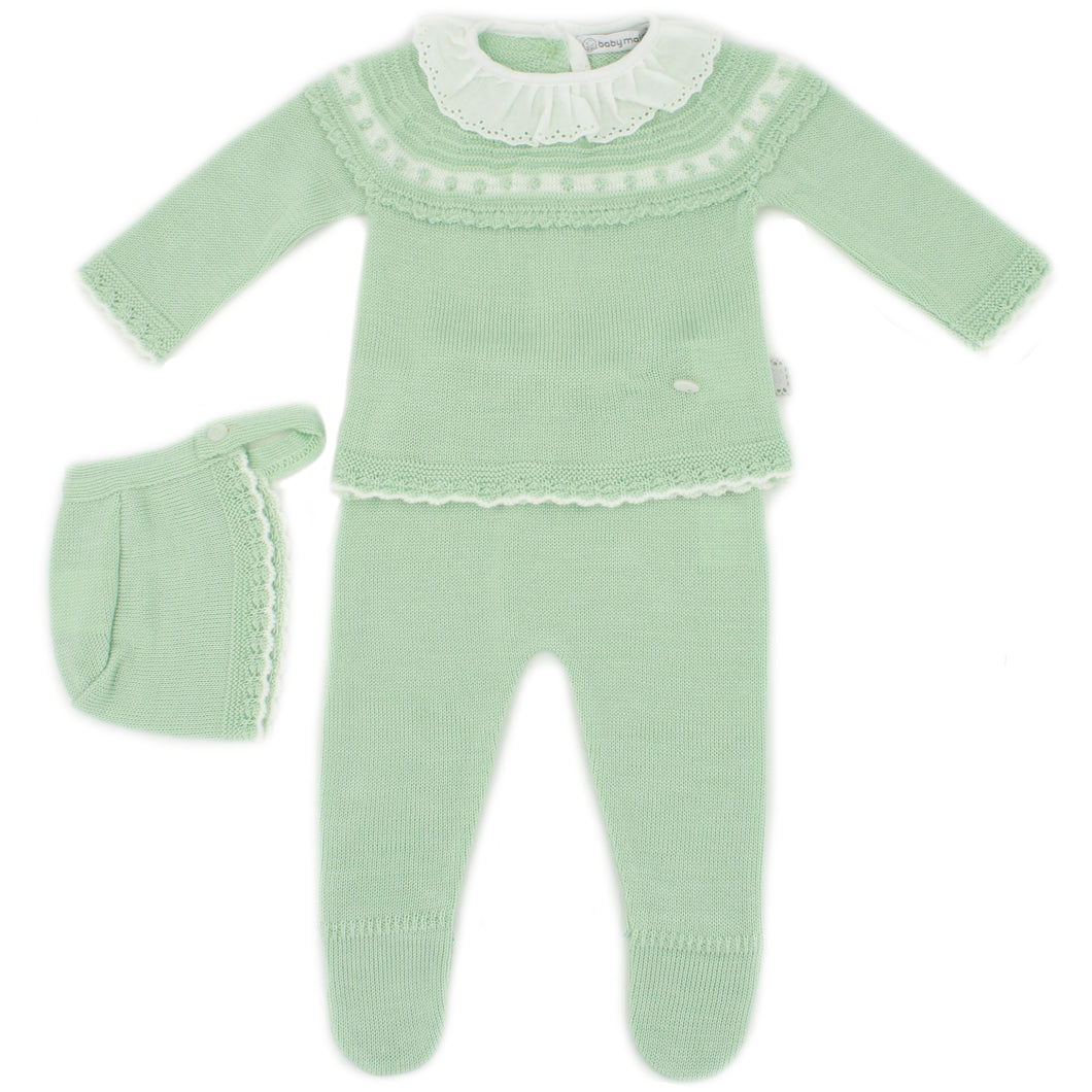 Maiorista Made in Portugal Green Baby Shirt, Footed Pants and Beanie 3-Piece Outfit Set