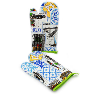 100% Cotton Porto City Themed Oven Mitts Set of 2 - Various Colors